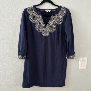 Boden Eda Embroidered Tunic Top Mini Dress Women's size US 4 Navy